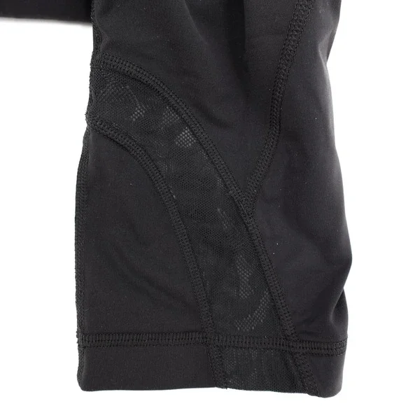 Lululemon Pants Womens 4 Black Crop Capri Mesh Lace Panel Zip Pocket Yoga Run - Picture 11 of 15